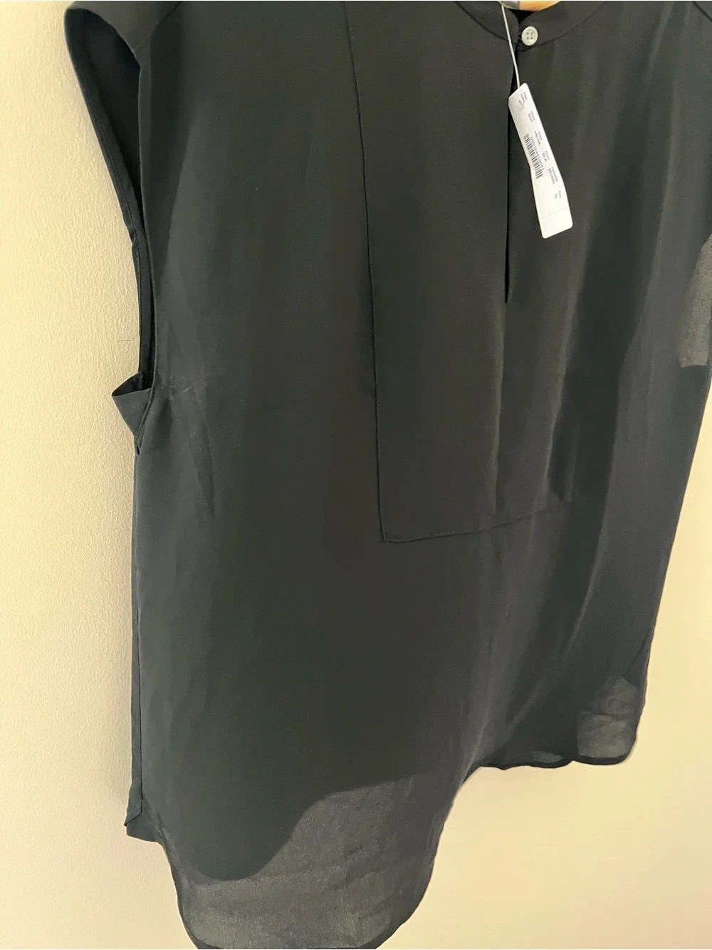 J Crew 365 Size Large Tall Top Black Sleeveless Split Neck Banded Collar Office